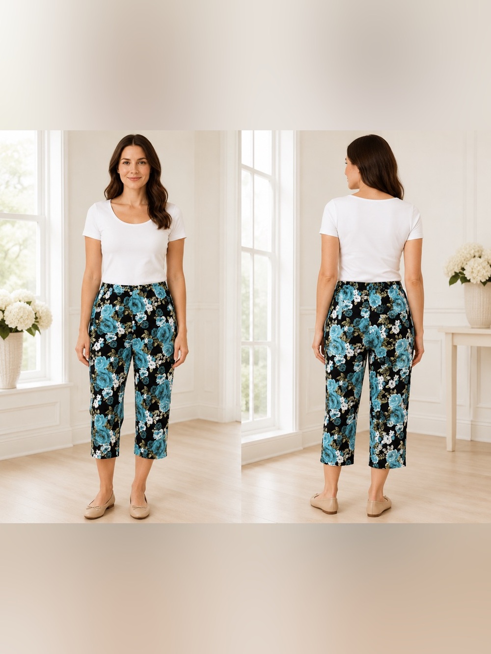 St. John's Bay Plus Size 22W Blue Floral Stretch Capri Pants